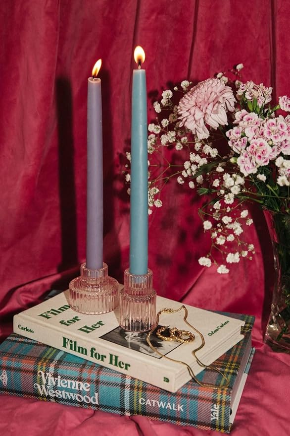Bluecorn Beeswax Taper Candles, 100% Pure Natural Bees Wax, Pair of 12 Inch Lilac Tapered Candlesticks, Clean Burning & Dripless, Fragrance Free, Long Lasting, Home Decor, American Made, 1 Count