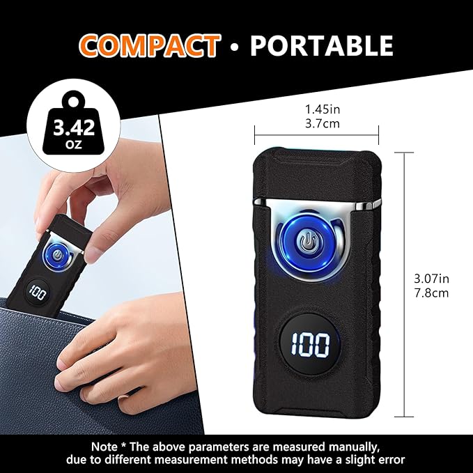SKRFIRE Electric Lighter - Windproof, Plasma-Flame Arc Lighter, Rechargeable USB, Battery Indicator (Matte Black)