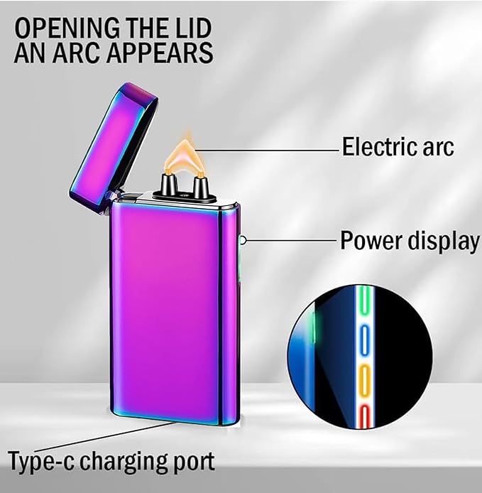 Plasma Rechargeable Electric Lighter with LED Battery Indicator Strong Flame, USB Convenient Charging, Windproof Lighter Outdoor（B-Blue