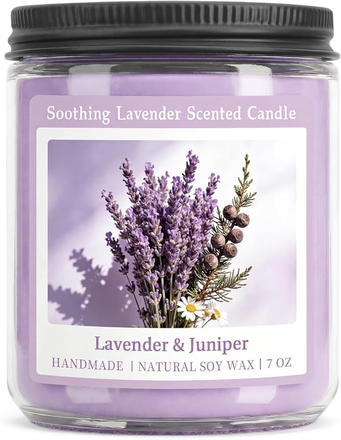 Homsolver Soothing Lavender Scented Candle, Natural Soy Candles with 50+ Hour Burn, Soft Juniper Lavender Fragrance for Home, Gift for Women, Men & Friends, Everyday Home Use, Comfortable Spaces