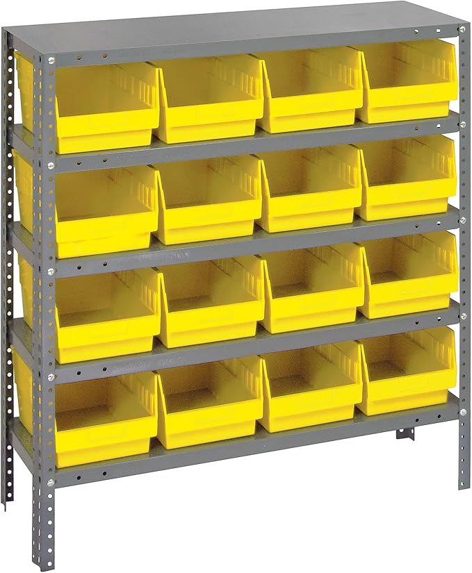 Quantum Storage Systems 1239-207YL Store More Steel Shelving Unit with 6" Shelf Bins, 12" D x 36" W x 39" H, Yellow