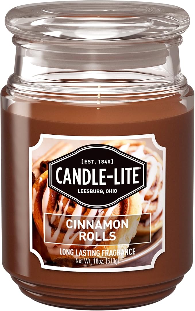 Candle-lite Scented Candles, Cinnamon Rolls Fragrance, One 18 oz. Single-Wick Aromatherapy Candle with 110 Hours of Burn Time, Brown Color