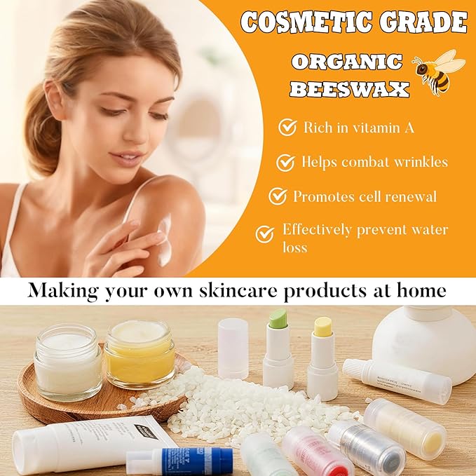 Crenovo White Beeswax Pellets 5 LB, 100% Pure Natural Quadruple Filtered Beeswax for Candle Making, DIY Lip Balm and Skin Care, Cosmetic Grade Beeswax for Lotion, Soap, Body and Hair Care DIY Creams