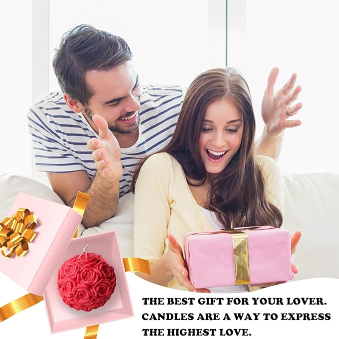 Large Rose Ball Candle Molds 3D Rose Flowers Silicone Mould Valentine's Day Resin Casting Mold for DIY Candle Making Homemade Soap Polymer Clay Craft Plaster