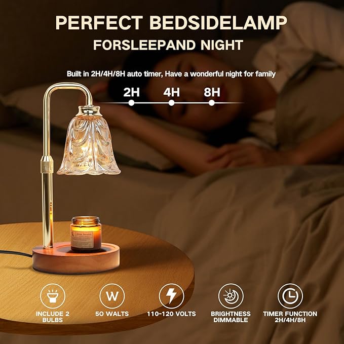 Candle Warmer Lamp with Timer Electric Candle Warmer Lamp Adjustable Height Dimmable Wax Warmer Lamp Jar Candles with 2 Bulbs for Home Decor & Office