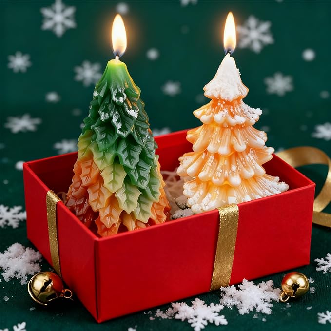 2pcs 3D Christmas Tree Silicone Candle Soap Epoxy Resin Wax Mold Silicone Shapes Christmas Trees Mold for Candle Resin Soap Craft Cake Chocolate Making Kit Christmas Gift (Coniferous+Weeping Pine)