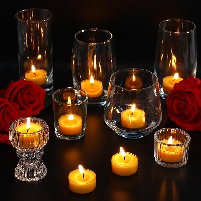 Pure Beeswax Tealight Candles-16 Pack - Handmade Natural Beeswax Tea Candles in Clear Cup | 4 Hour Extended Burn Time | Smokeless Beeswax Candles | for Home Deco, Fragrance, Relax