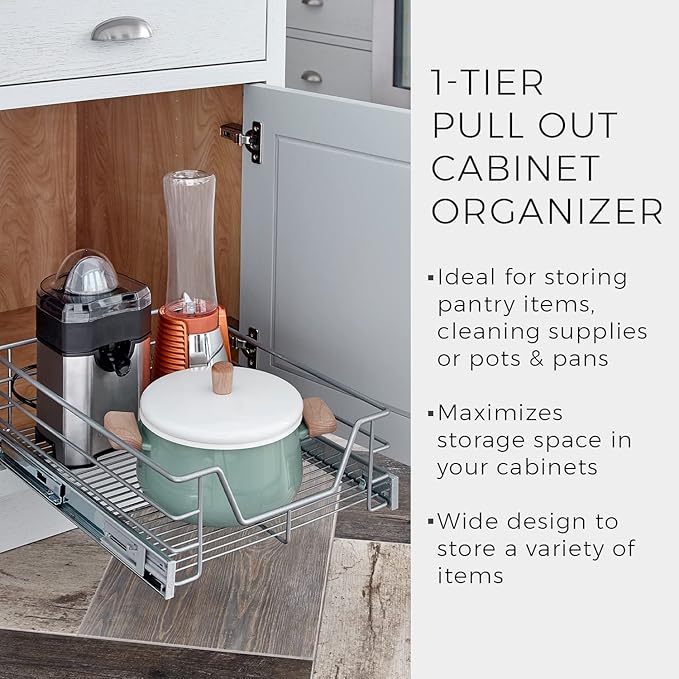 ClosetMaid 32100 Premium 14.5-Inch Wide Kitchen Single Tier Cabinet Pull Out Basket, Platinum
