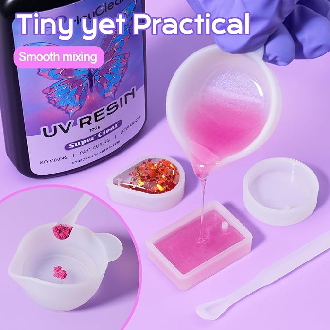 HeyClear 100g UV Resin kit -Super Clear, Hard Premixed and Fast Curing for Jewelry Making, Mold DIY Craft Decoration, Coating
