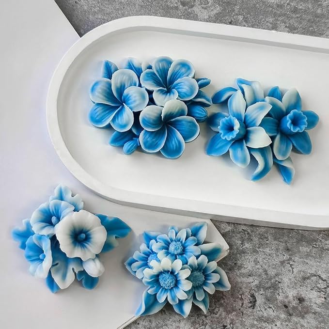 4pcs Flower Silicone Molds Scented Candles Soap Making Kit Candle Molds for Candle Making Supplies Sunflower Daffodils Petunia Plumeria Flower Silicone Mold for DIY Plaster Resin Floral Crafts