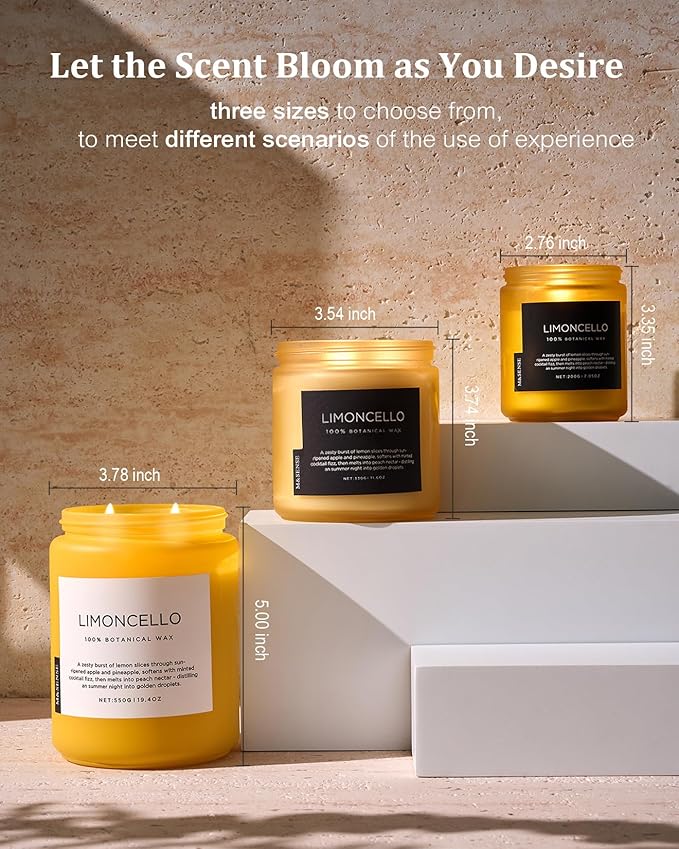 M&SENSE Limocello Summer Scented Candle, 19.4oz 110 Hours Long Burning Time, Natural Soy Wax, Non Toxic, 2 Wick, Strong Scent for Large Room Home Decor, Gifts for Mother's Day, Yoga, Spa, Meditation
