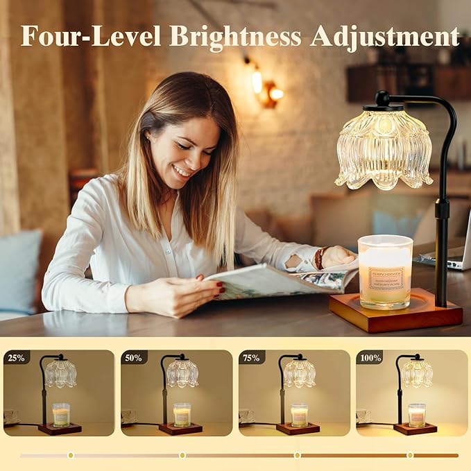 Shevvi Candle Warmer Lamp with Timer, Dimmable Candle Warmer for Jar Candles, Gifts for Women Mom, Height Adjustable Wax Melt Warmer, House Warming Birthday Gift, New Home Decor, Walnut Wood