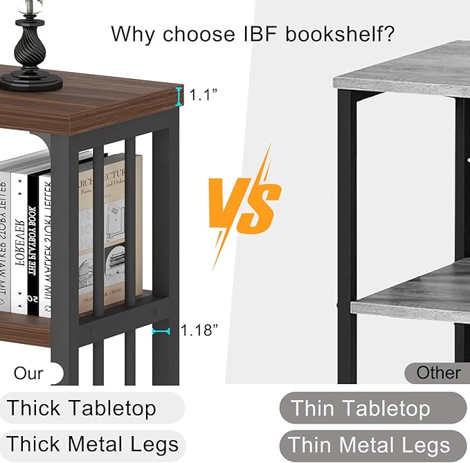 IBF Horizontal Bookshelf, Industrial 5 Cube Storage Organizer Open Shelf, Modern Wide Book Shelf for Bedroom Living Room, Rustic Wood and Metal Low Short Bookcase for Home Office, Walnut Oak, 47 Inch