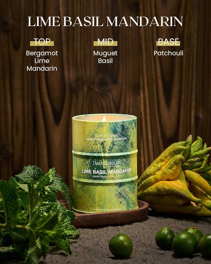 M&SENSE Spring Candle,Lime Basil Mandarin Scented Candles,Non Toxic Candle, Aromatherapy Candle for Stress Relief Meditation Relaxing, Housewarming Gifts for Women, 11.3oz