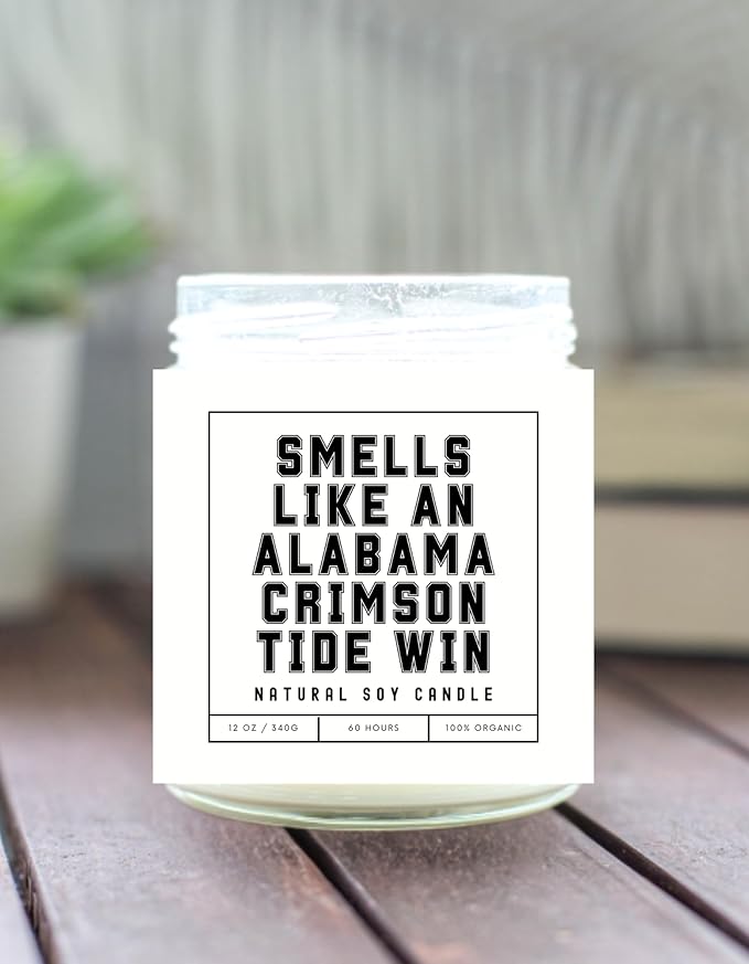 Smells Like an Alabama Crimson Tide Win - Scented Soy Wax Candle (8.0 oz) 50-60 Hour Burn Time, Cotton Wick, Frosted White Glass Jar (Vanilla)