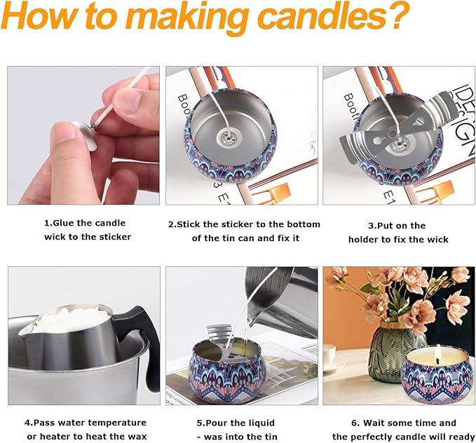 BBAXI Candle Making Kit - 32oz Pouring Pot, 16oz Soy Wax, Wooden Wick Holders, Candle Wicks, Stickers and Spoon