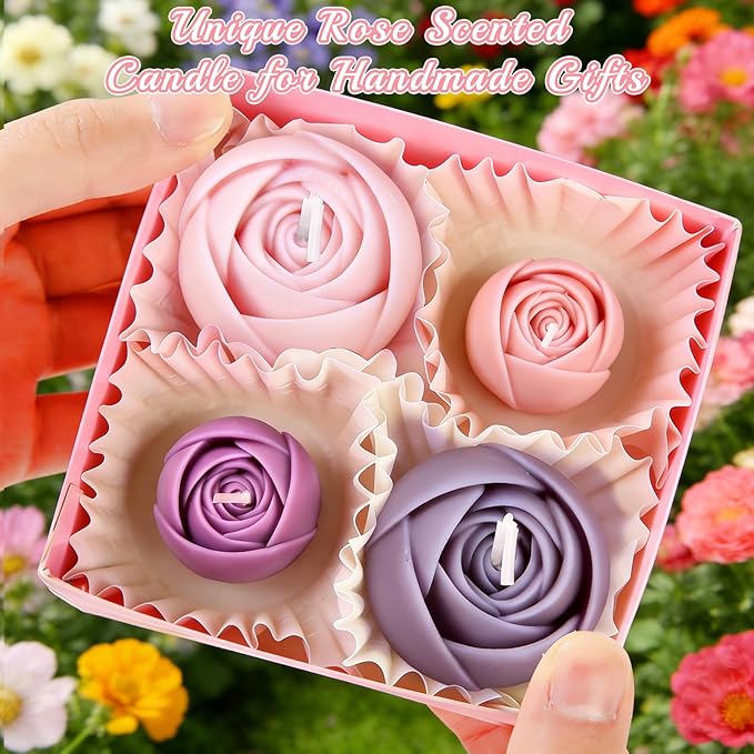 2Pcs Rose Candle Mold, 3D Budding Rose Silicone Molds for Candle Making, Handmade Roses Flower Soap, Epoxy Resin Casting, Wedding Party Valentine’s Day Mothers Day Gifts