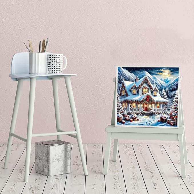 CZYWJMEI Christmas 5D Diamond Painting Kits for Adults Beginners,DIY Winter House Diamond Art Kits,Full Round Drill Diamond Dot Gem Art Kits,Home Wall Decor 13.7x13.7nch