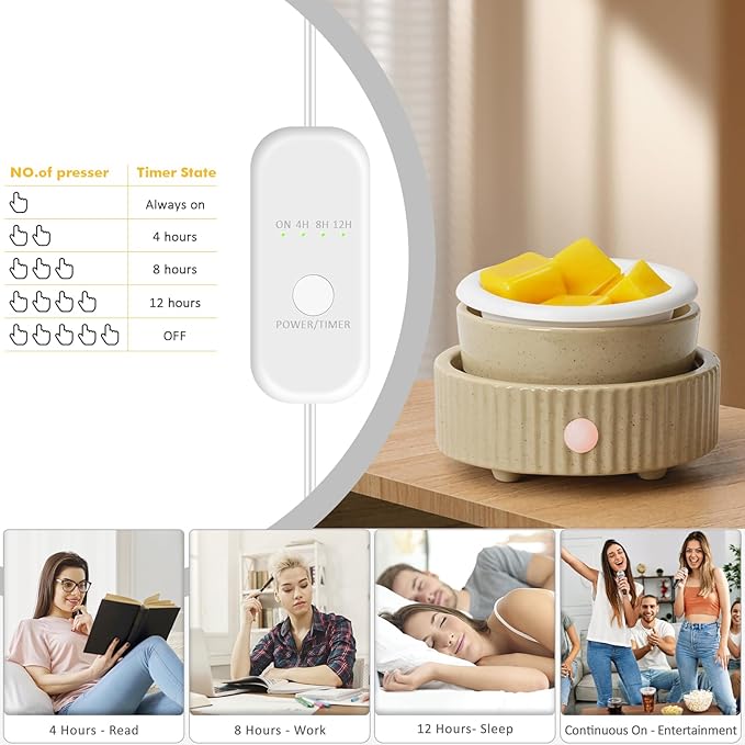 Wax Melt Warmer with Timer & Silicone Dish, Ceramic Fragrance 4-in-1 Oil Burner Electric Candle Wax Melter for Home Office Bedroom Fragrance, Home Décor and Gift Choice