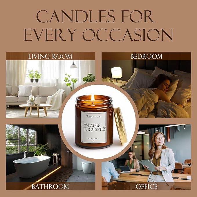 Lavender & Eucalyptus Scented Candles for Home, Natural Soy Wax Aromatherapy Non Toxic Candle Gifts for Women Men, Home Fragrance Decoration Glass Jar Candle for Meditation and Relaxation (9oz)