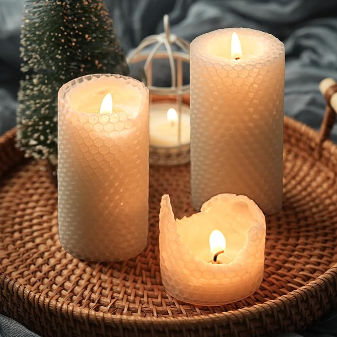 8 Packs White Beeswax Candles, Natural Beeswax Pillar Candles for Home Decor, Hand-Rolled Unscented Bees Wax Candle for Air Purify, Holiday Decor, 2x4 Inch