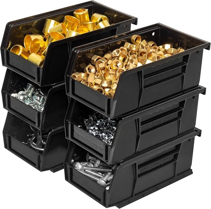 Akro-Mils 30220 AkroBins Plastic Storage Bins, Space-Saving Stackable Bins for Garage, Pantry, Craft Organization, 7" x 4" x 3", Black, 24-Pack
