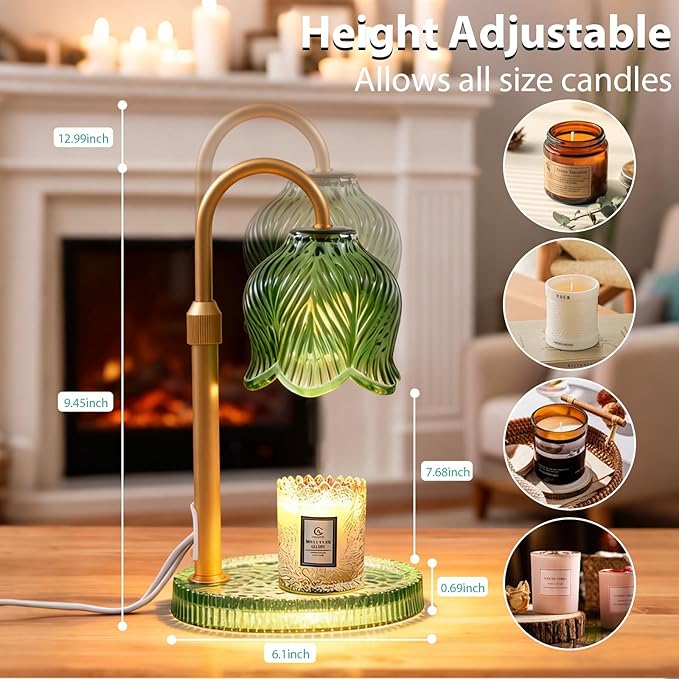 Candle Warmer Lamp with Timer, Valentine's Day Gifts Birthday Gifts for Women Mom, Height Adjustable Wax Melts Warmer, House Warming Gifts New Home, Dimmable Candle Warmer for Jar Candles with 2 Bulbs
