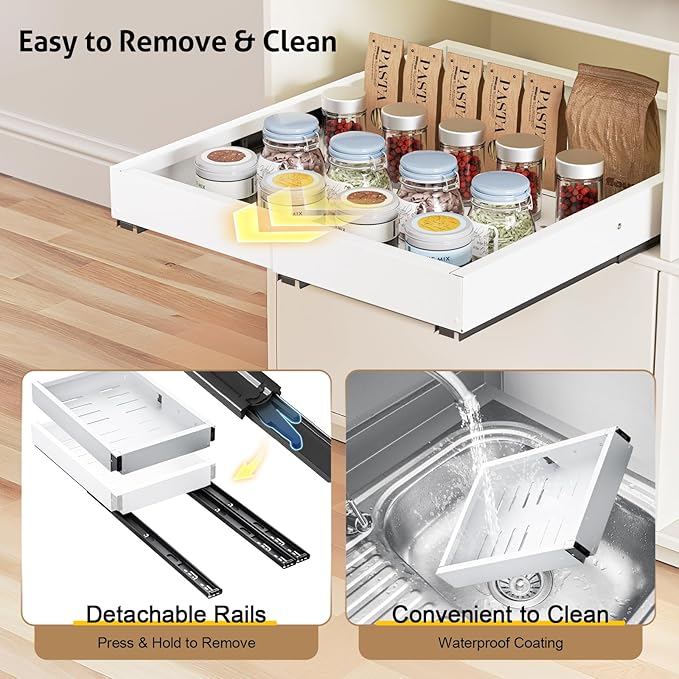 Pull Out Cabinet Organizer, Expandable Width (11.4"-18.9") Depth (16.3"-21.7") Pull out Drawers for Cabinets with 3 Rails, No Drill Adhesive Film or Nail Fixed Slide out Drawers for Kitchen, Pantry