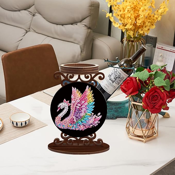 Diamond Art Kits for Adults Candlestick Holders Diameter 5cm Diamond Painting Candle Holder Candle Sticks Holder Decor for Pillar Candles for Halloween Decorations Swan