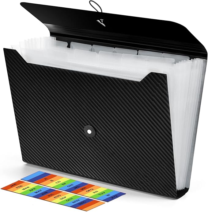 Expanding File Folder, 13 Pockets Accordion File Organizer, A4 Letter Size Paper Document Receipt Organizer Accordian Filing Folder for Classroom, Home, Office and Travel