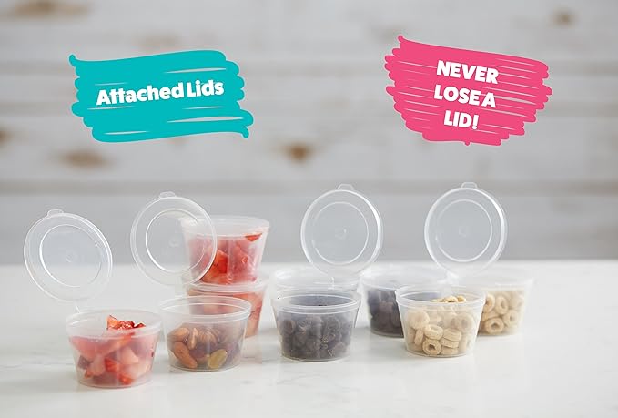 50 Pack BPA-Free Disposable Baby Food Freezer Storage Containers Hinged Lids (3 oz) Labels | Leak-Proof | Travel Snack Cups | Store Homemade, Organic Purees | Freezer Dishwasher Safe