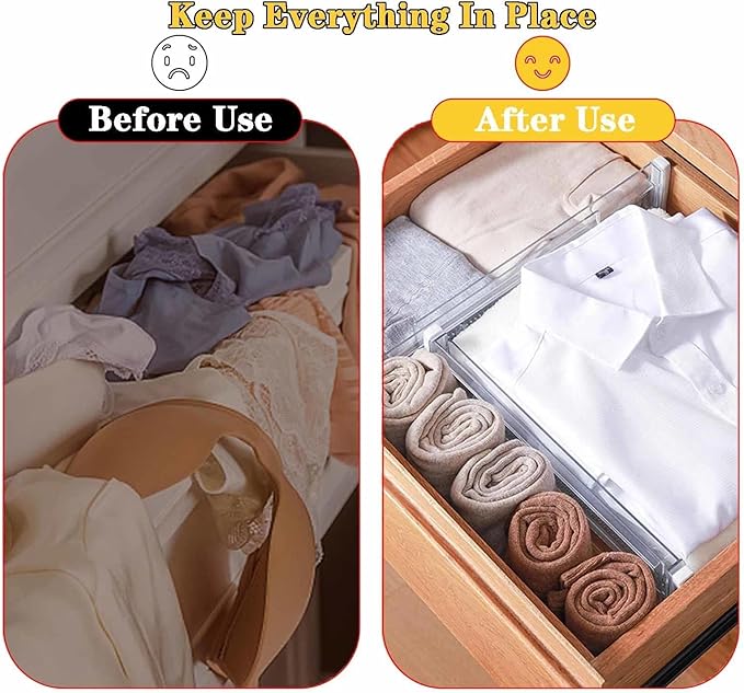 4 Pcs Drawer Dividers for Clothes, 3.15" High 11.34"-19.69" Adjustable Expandable Dresser Drawer Organizer, Clear Plastic Separators for Dresser, Baby Clothing (4, clear)