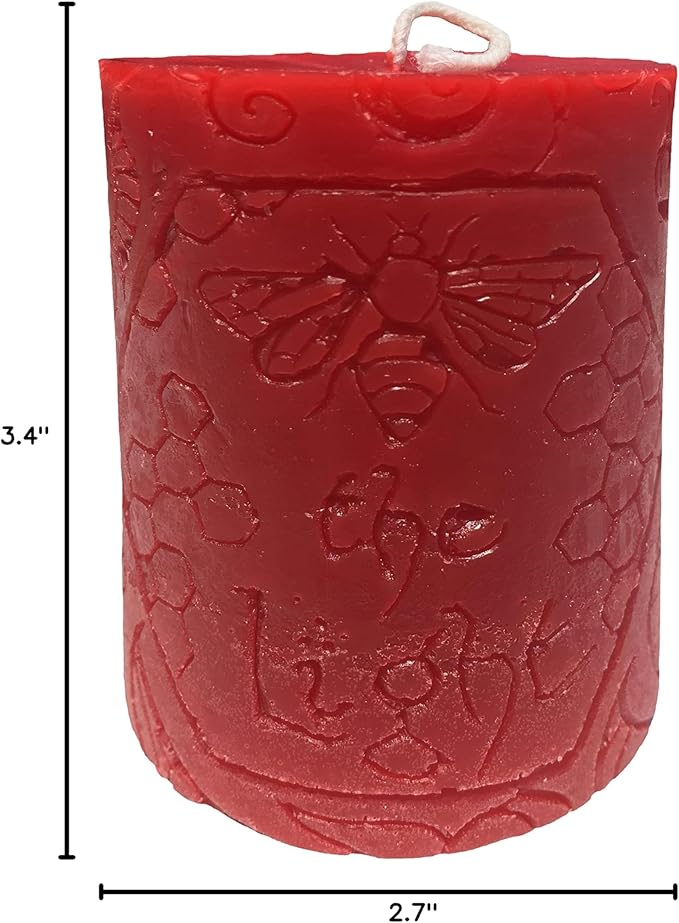 BeeTheLight Beeswax Pillar Candle - 100% Pure Bees Wax - Choose Your Size and Color - 54 Hour Burn Time - Fits 3x4 Holder - Unscented - Natural Light Honey Scent (Red Blossom, Medium)