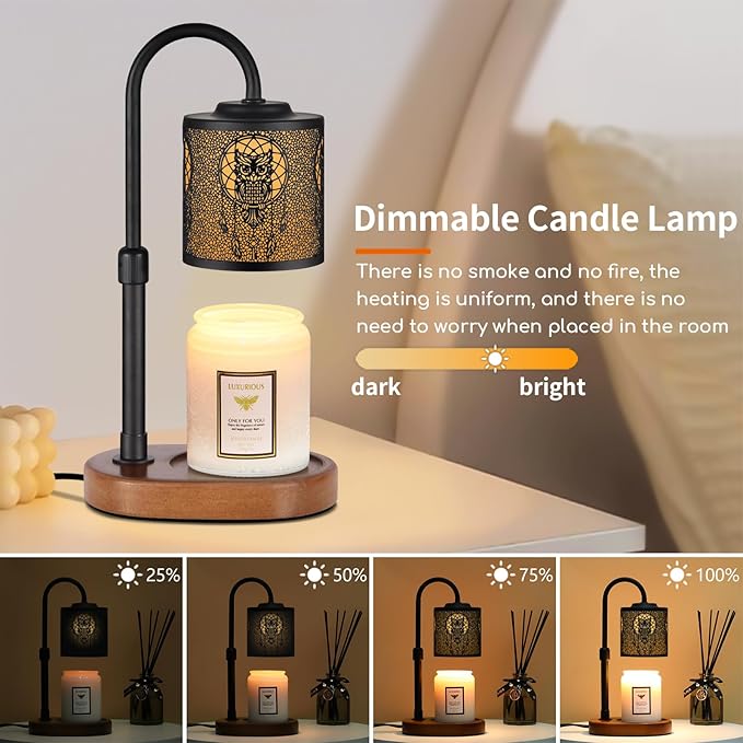Dimmable Candle Warmer Lamp with Timer Adjustable Height for Scented Jar Candles Electric Candle Wax Melt Warmer for Home Decor Christmas Birthday Gifts for Women Mom(Owl)