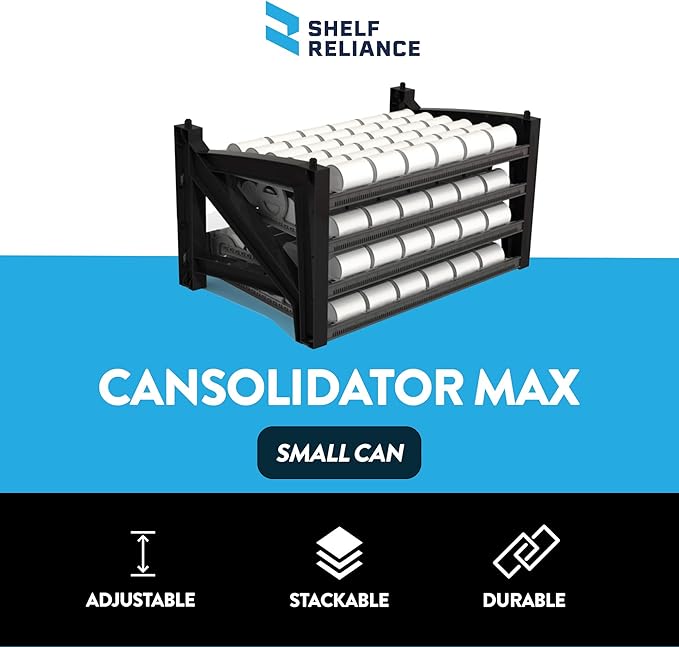 Shelf Reliance Cansolidator Max Small - 1-Pack Can Organizer for Pantry, Stackable Soda Can Storage for Kitchen, Holds 156 Cans of Food or Soda