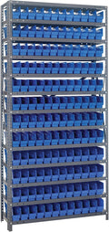 Quantum Storage Systems 1275-100BL Solid Heavy Duty 13 Shelves 144 Economy Blue Bins 75" H x 36" W x 12" D