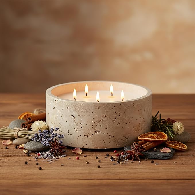 Scented Candle - Sandalwood & Cinnamon, 21 oz. 3 Wick Scented Candle Made with Coconut Oil and Soy Blend Wax | Acacia Wood lid