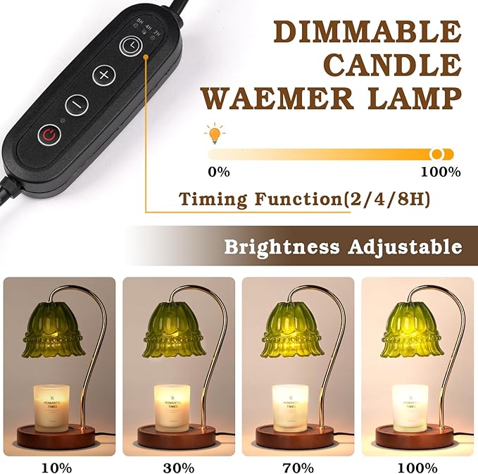 Funistree Dimmable Candle Warmer Lamp with Timer, Green Flower Candle Lamp Warmer for Jar Candles, Unique Women Mom Birthday Gifts Ideas, Fall Decor for Home Bedroom Living Room