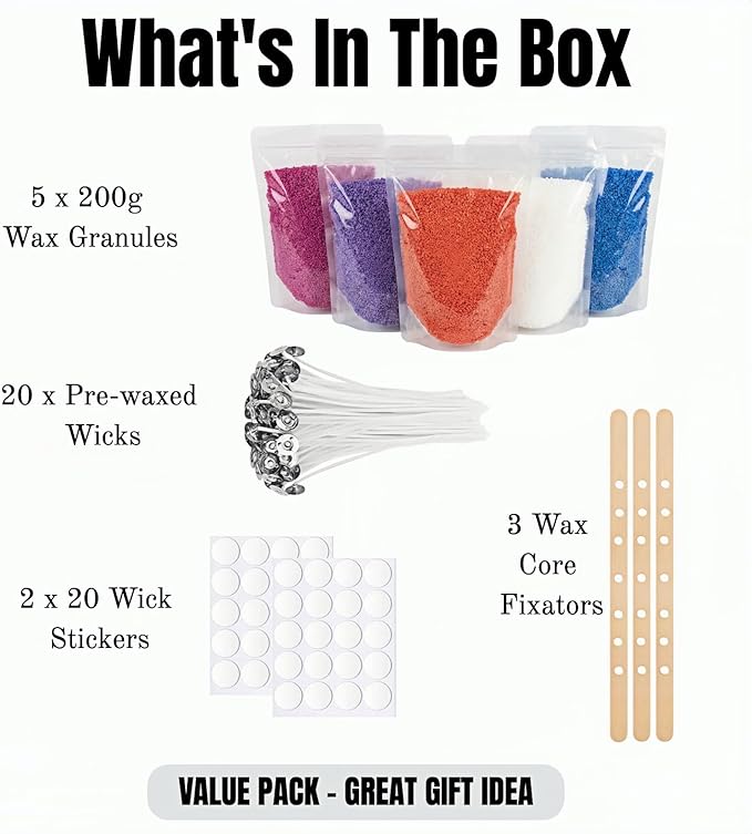 2.2LB Coconut Wax Beads for Candle Making - 35oz Organic Natural Clean Burning Wax - All-in-One Kit with 5 Colors, 20 Wicks & 3 Holders - Eco-Friendly Non-Toxic Wax for DIY Hobbyists