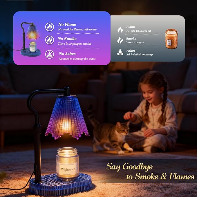 Candle Warmer Lamp with Timer & Dimmable 4-Level Brightness - Adjustable Height,for New Home Bedroom, Gifts for Women(Blue)