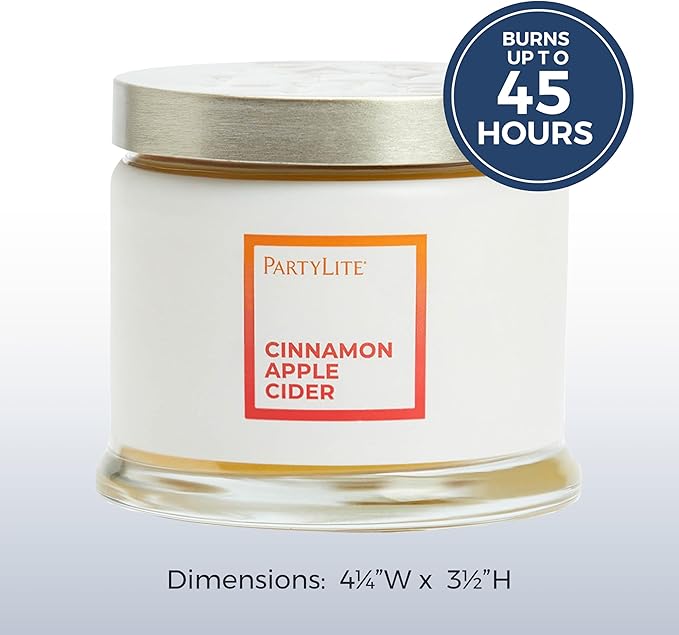 PartyLite 3-Wick Jar Candle, Highly Fragranced Clean Burning Glass Candle, 25-45 Hours Burn Time (Cinnamon Apple Cider)