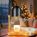 Candle Warmer Lamp with Timer & 3 Bulbs, Dimmable Electric CandleLight Adjustable Height and Brightness Candle Wax Warmer for Jar Candles Bedroom Home Decor House Warming Gift for Women (Round Black)