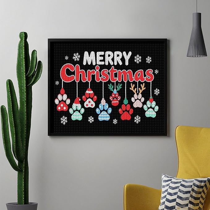 AIVKIEJK Diamond Painting Kits for Adults - Merry Christmas Paw Painting DIY 5D Full Drill Diamond Dots Paintings with Diamonds Gem Art and Crafts Home Decor 16"x20"