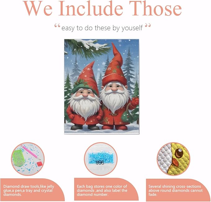 QZOTRXI 5D Christmas Diamond Painting Kits for Adults,DIY Diamond Art Christmas Gnome for Beginners, DIY Full Drill Paintings with Diamonds Gem Art Home Wall Decor 8x10 Inch