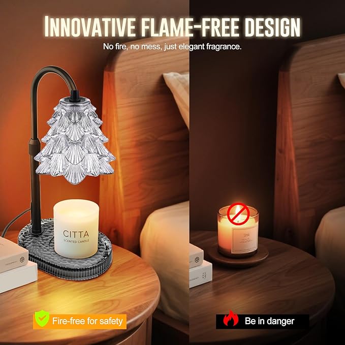 Christmas Tree Shape Candle Warmer Lamp with Timer Dimmable Adjustable Height Wax Warmer Lamp for Jar Candles With 2 Bulbs, Birthday Gifts for Women Mom, House Warming Gifts New Home Deco - Grey