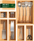 Bamboo Drawer Organizer 7 Pcs for Kitchen Multi-purpose Storage Dividers for Kitchen, Office, Jewelry, Cosmetics, Wooden Drawer Dividers for Drawer Organizer Desk Organizer Gift for Women Gifts Idea