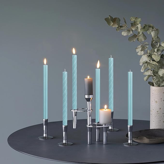 Dripless Blue Spiral Taper Candles Smokeless Long Lasting Burn10 Inch Roman Column Candlesticks for Home Décor Dinner Parties Romantic Evenings