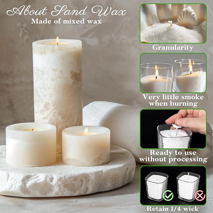 Sukh Sand Candles and Wicks - 450G(0.99lb) White Candle Sand with Wick Refillable Candle Wax for Weddings, Dating, Halloween, Christmas