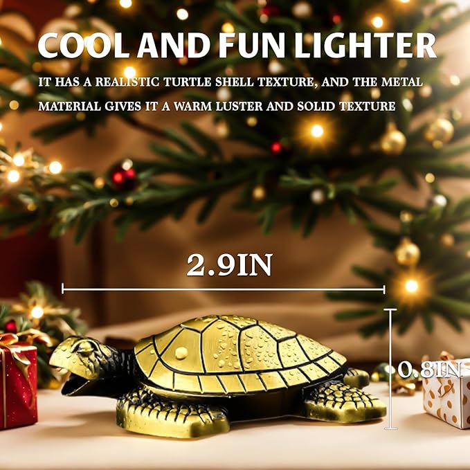 Torch Lighter for Men - Refillable Butane Lighter with Adjustable Jet Flame, Vintage Golden Turtle Design, Unique Desk Decor & Birthday Gift (No Butane Gas) (04)