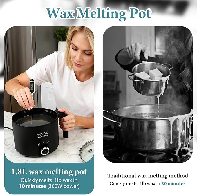 SAEUYVB Candle Making Kit with Wax Melting Pot,Wax Melter for Candle Making with Thermometer, Spoon-Complete Candle Making Supplies for DIY Gifts